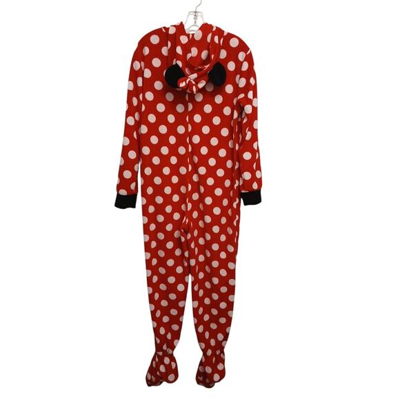 DISNEY Minnie Mouse JUMPSUIT Women's Sz M RED White Polkadot Hoodie HALLOWEEN PJ - Picture 9 of 15
